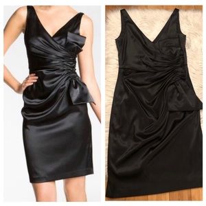 Maggy London Asymmetrical Gathered Ruched Bow Satin Cocktail Black Dress size 10